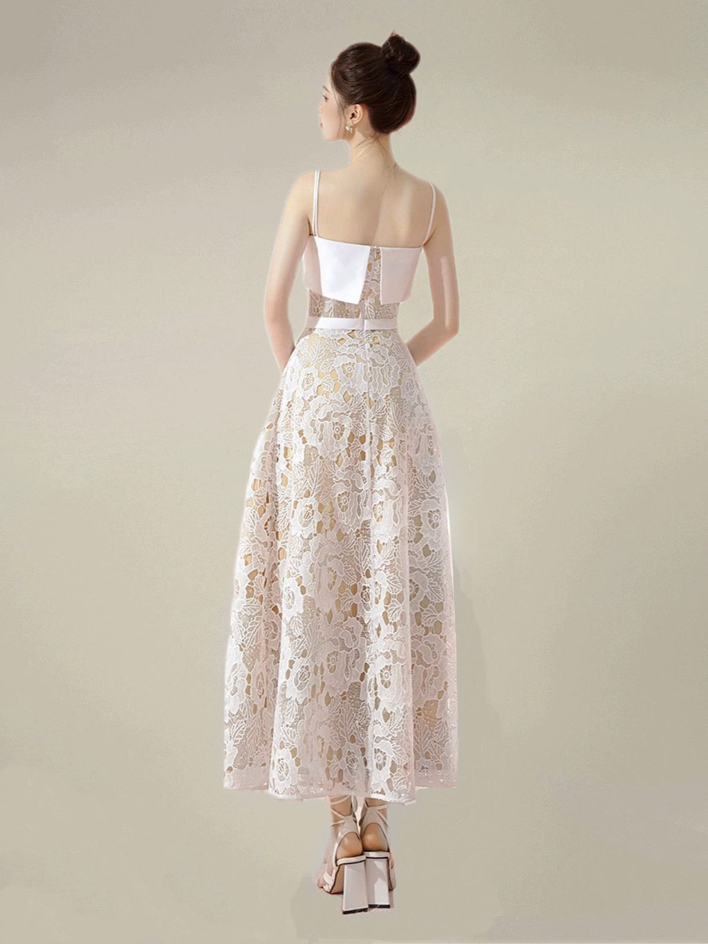 レースオーバーレイキャミロングドレス［m047］