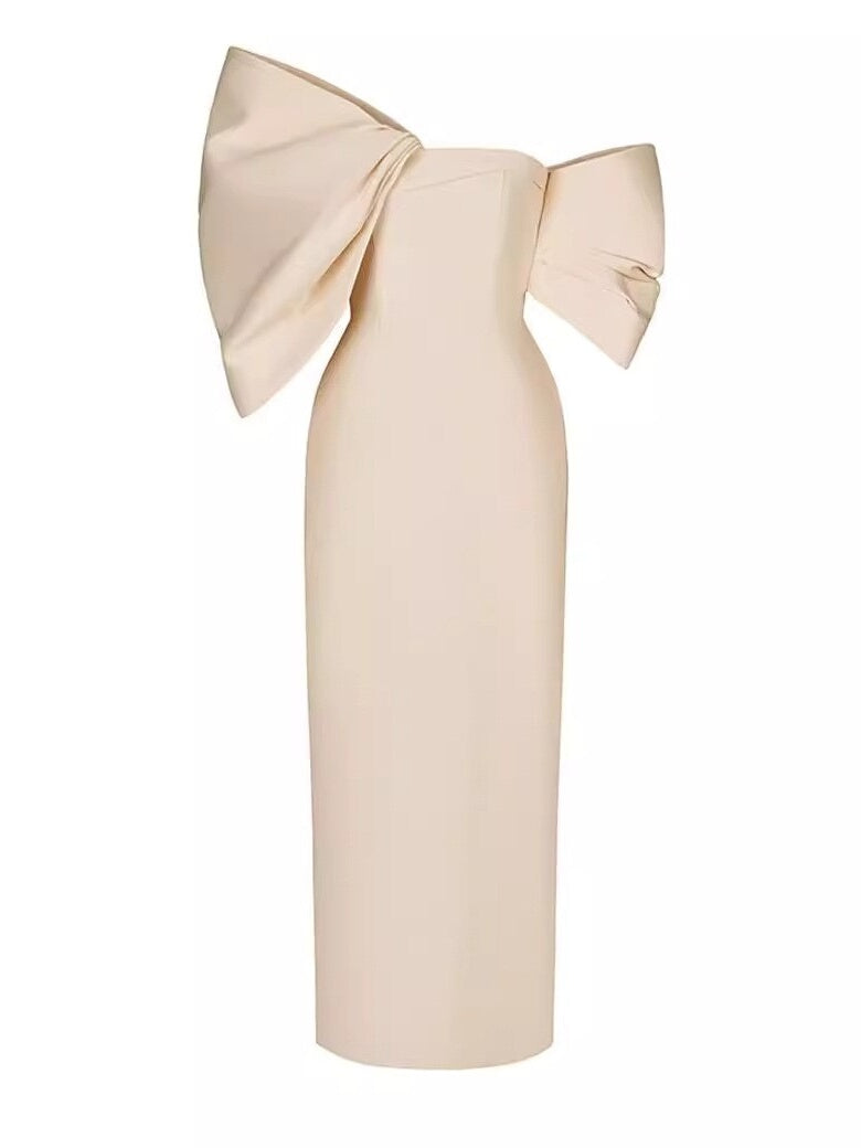 ビッグリボンオフショルダーマーメイドドレス［m045］