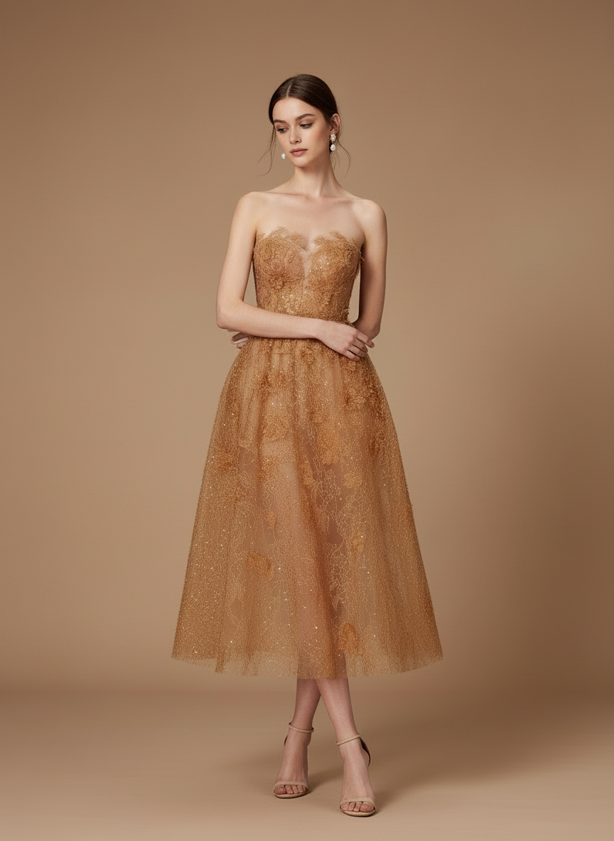 フラワー刺繍チュールロングドレス［m109］