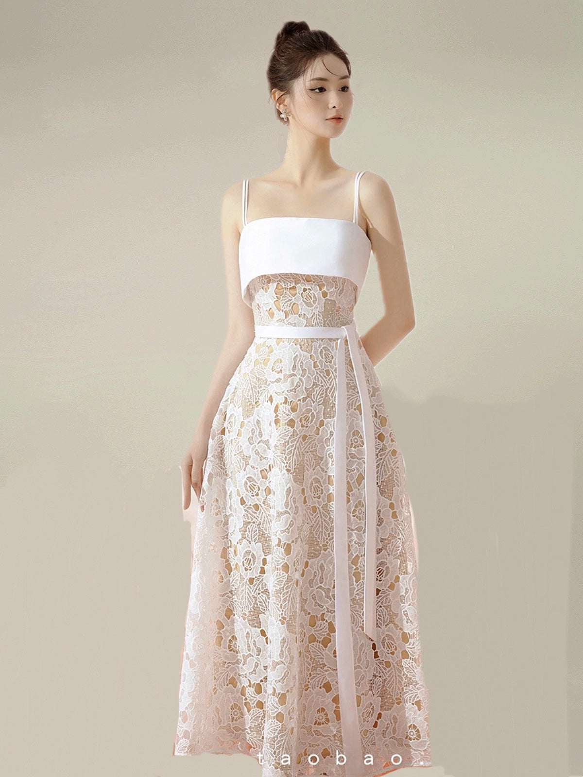 レースオーバーレイキャミロングドレス［m047］