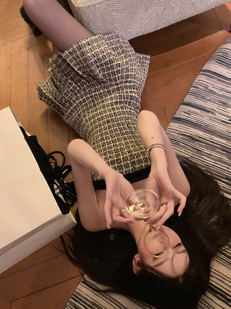 バストリムチェックミニドレス［m029］