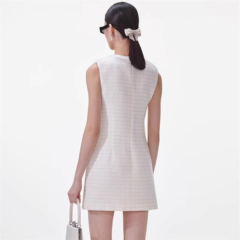 ツイードノースリーブリボンドレス［m064］