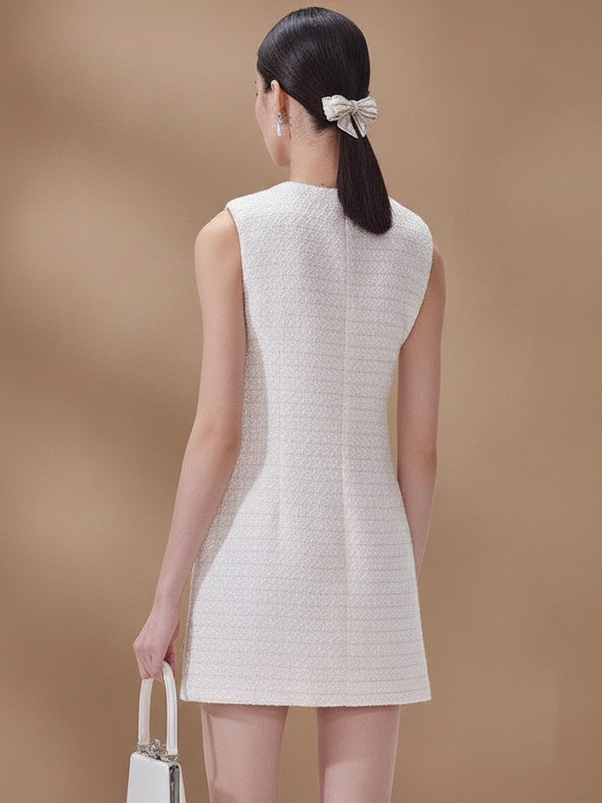 ツイードノースリーブリボンドレス［m064］