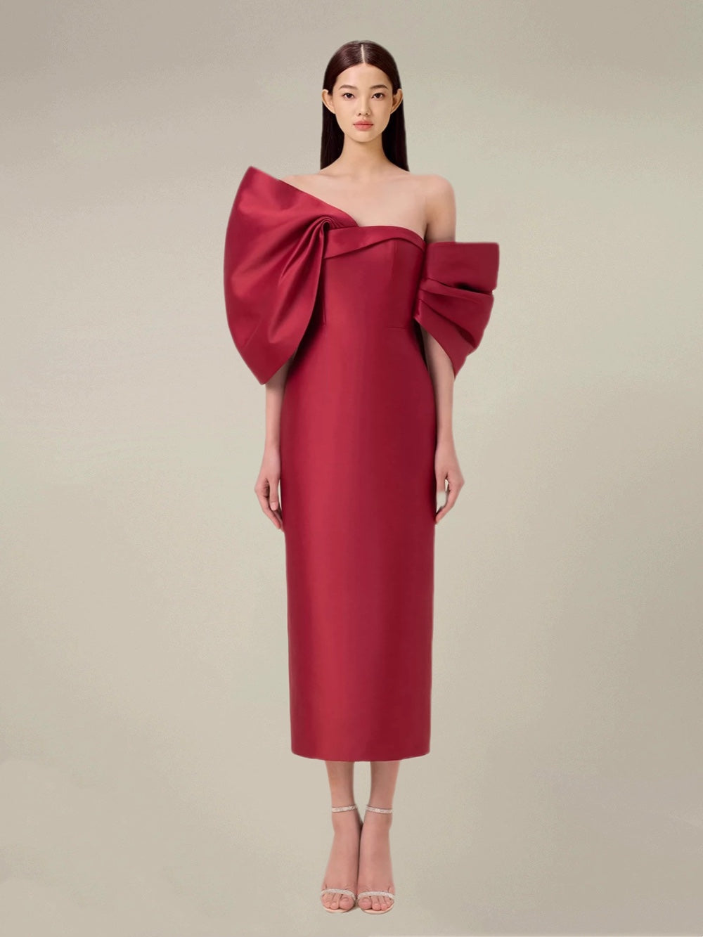ビッグリボンオフショルダーマーメイドドレス［m045］