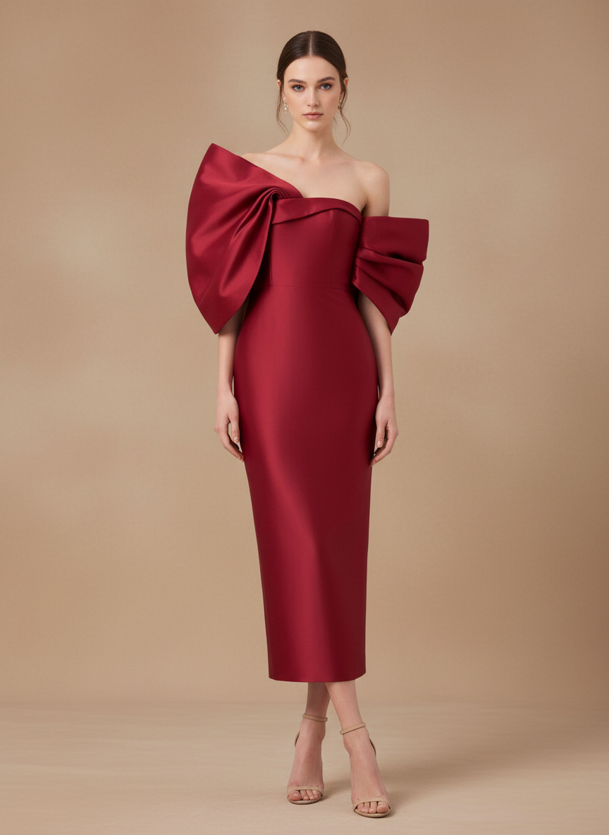 バックリボンオフショルダーマーメイドドレス［m045］