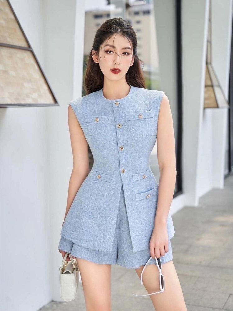 ノースリーブジャケットショートセットアップ［m069］