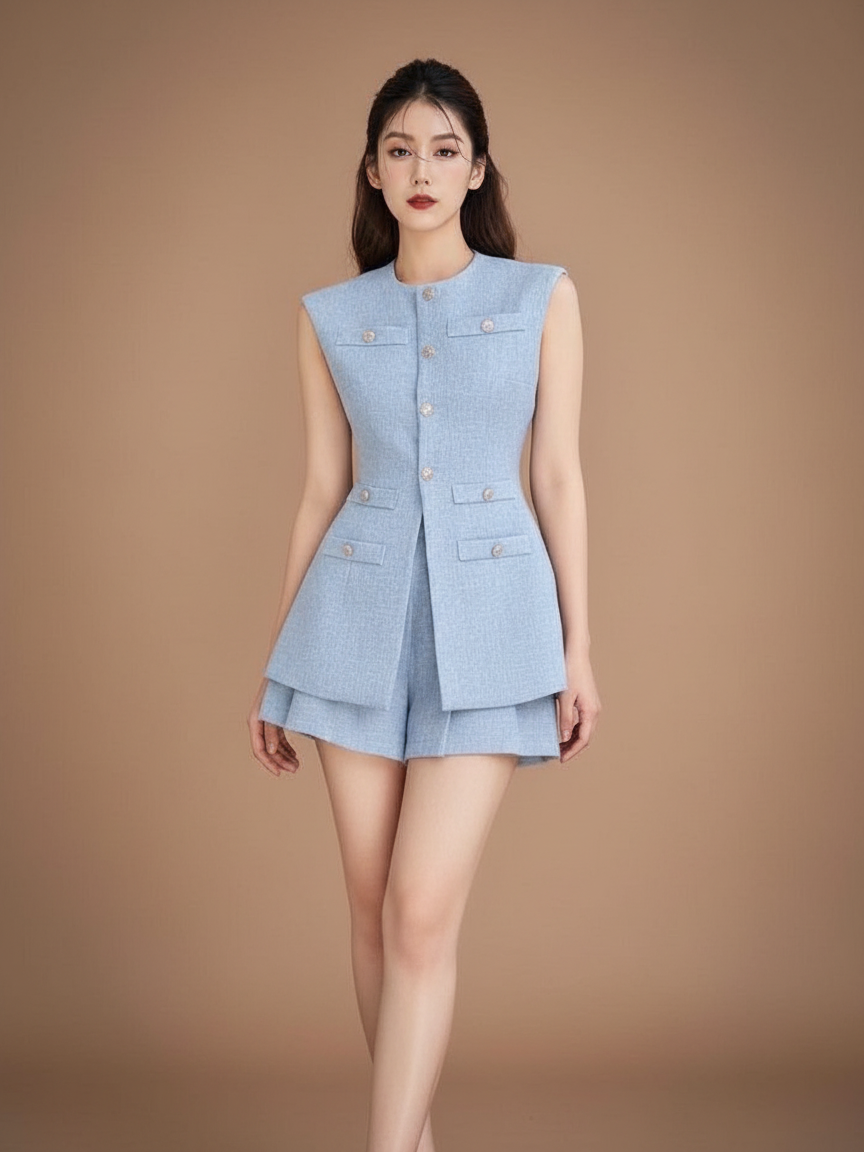 ノースリーブジャケットショートセットアップ［m069］
