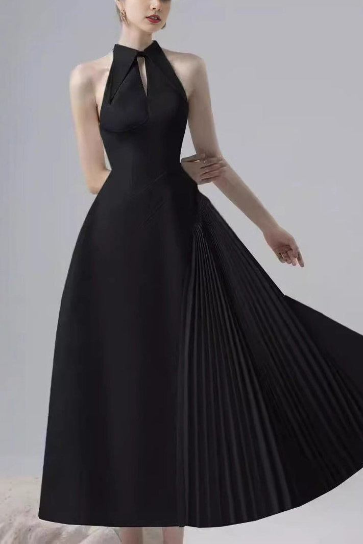 ホルターネックプリーツパネルドレス[m291]