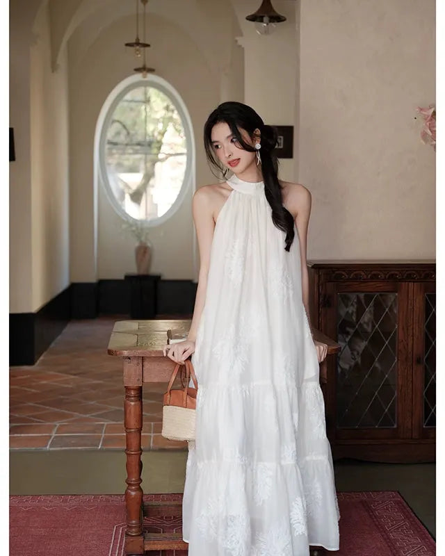 エンブロイダリーホルターロングドレス［m147］