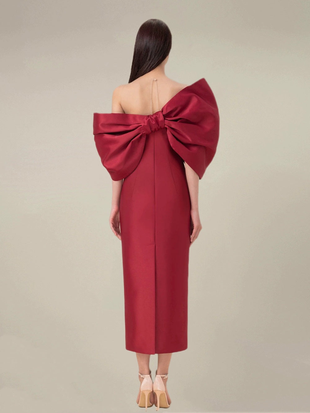ビッグリボンオフショルダーマーメイドドレス［m045］