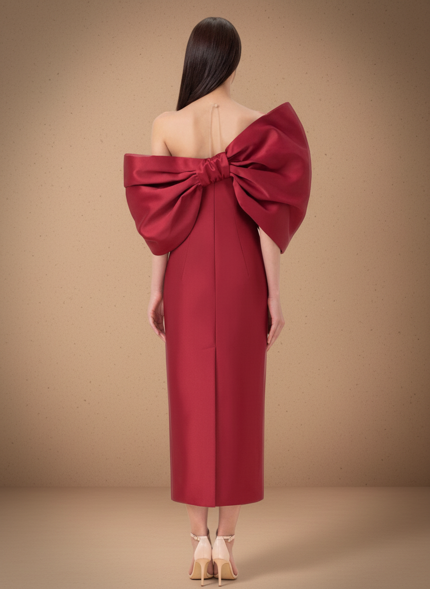 バックリボンオフショルダーマーメイドドレス［m045］