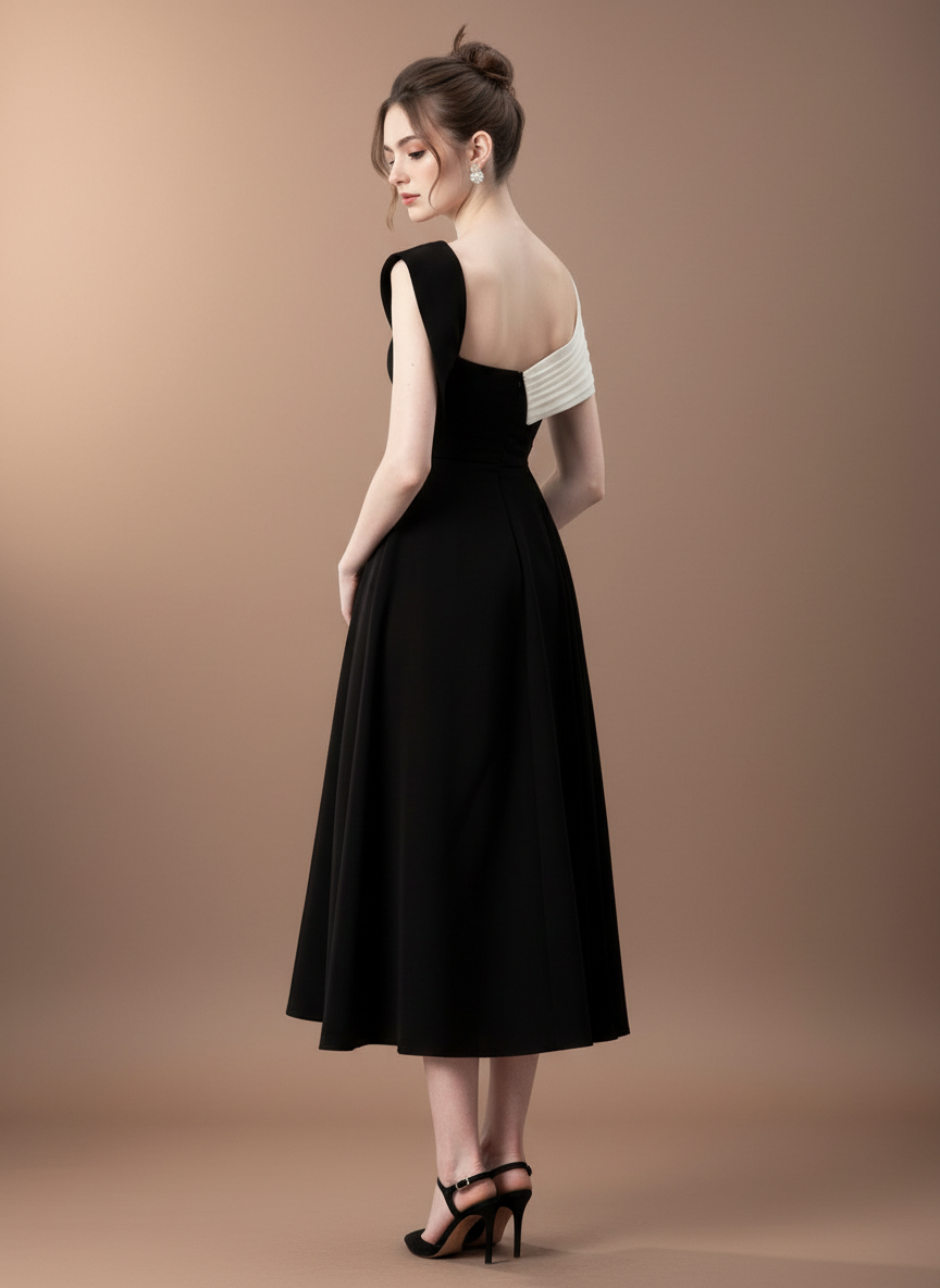 バイカラーアシンメトリーロングドレス［m044］