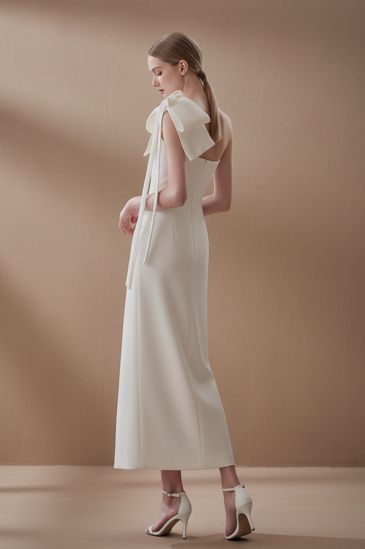 ワンショルダーボウスリットロングドレス［m115］