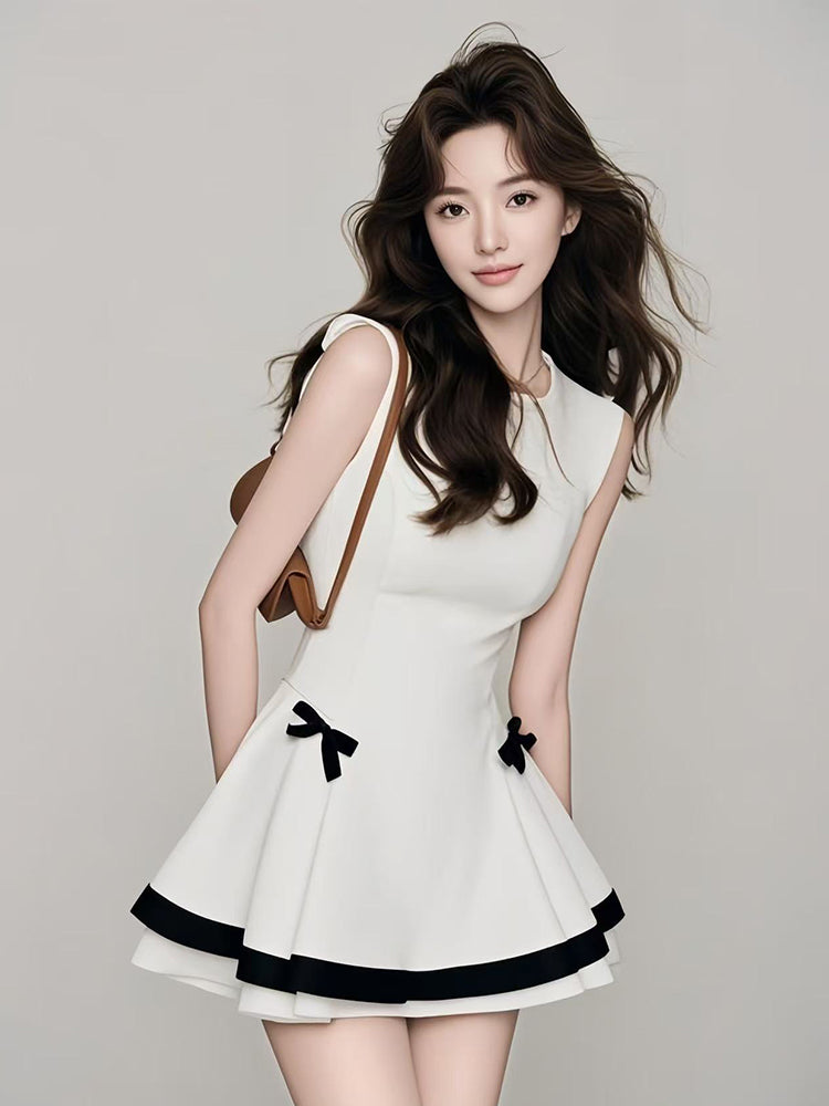 バイカラーリボンフレアドレス［m037］