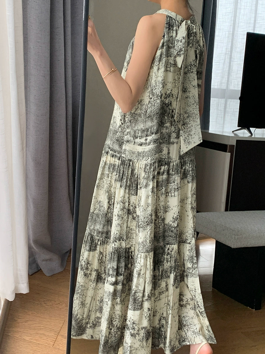 アートプリントノースリーブロングドレス［m156］