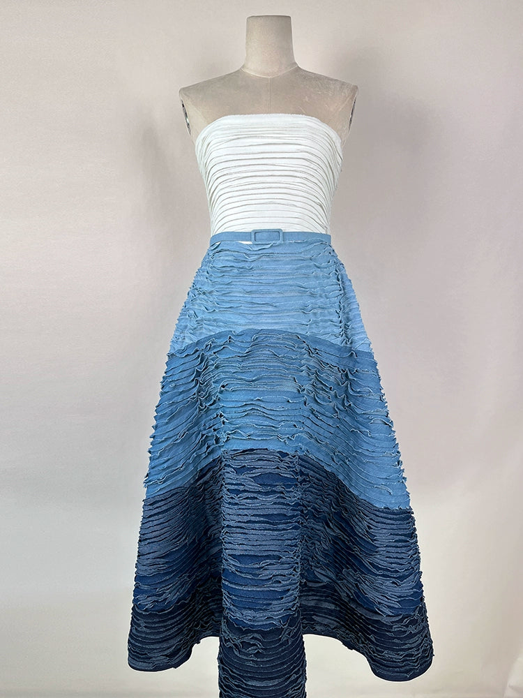 グラデーションプリーツロングワンピース［m185］