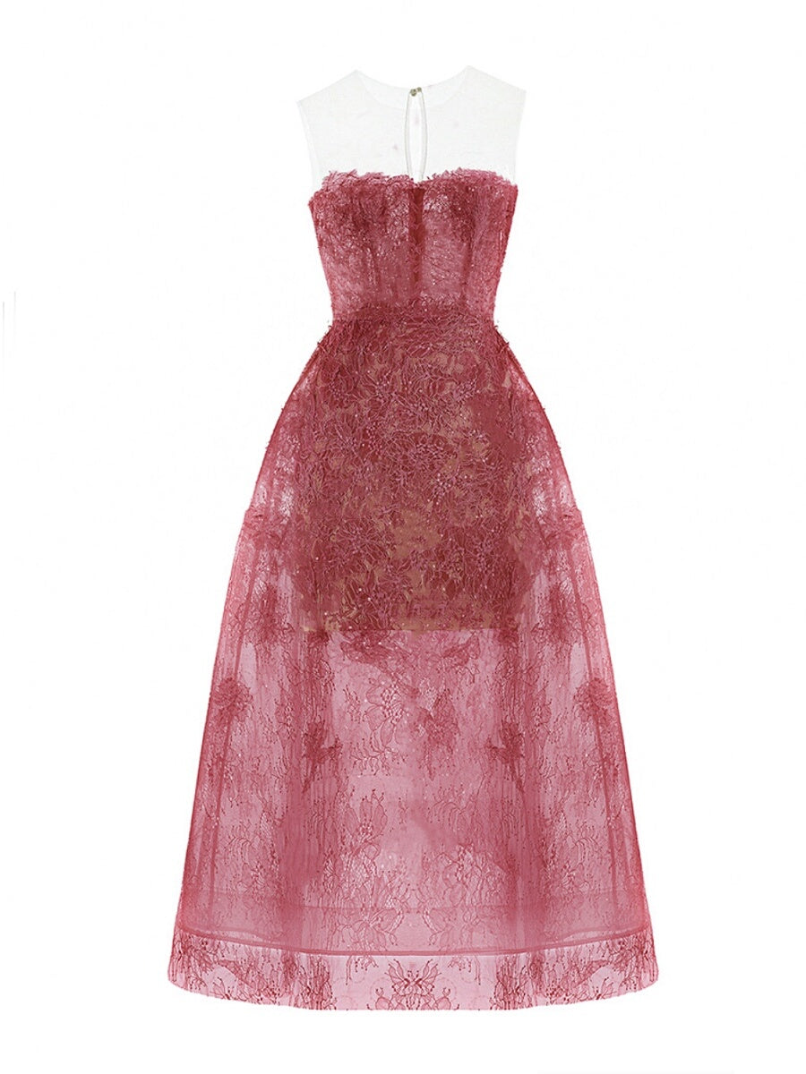 シアーレースビスチェロングドレス［m039］