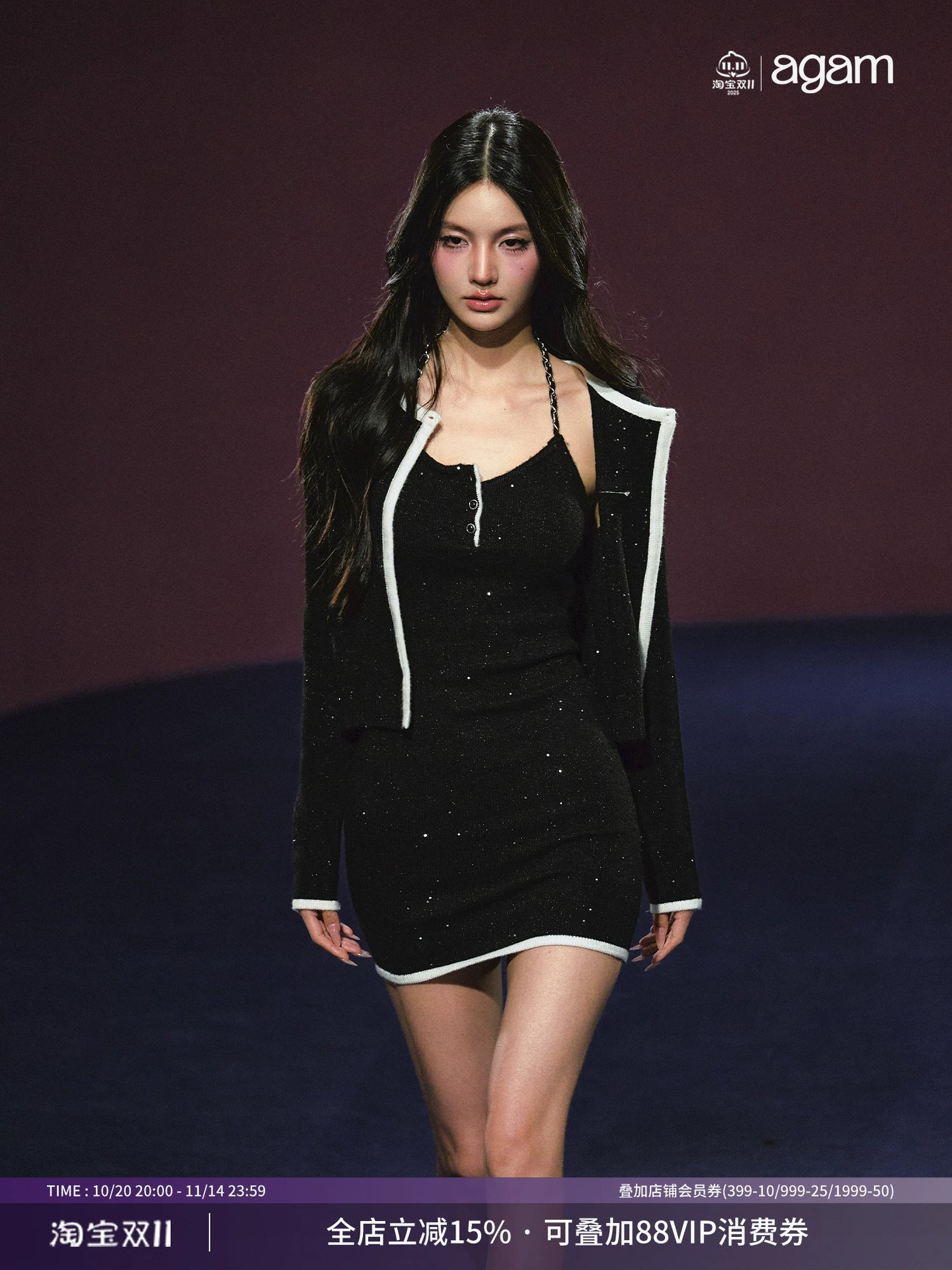 ラメツイードライク・ミニワンピ＆カーディガンセット[m209]