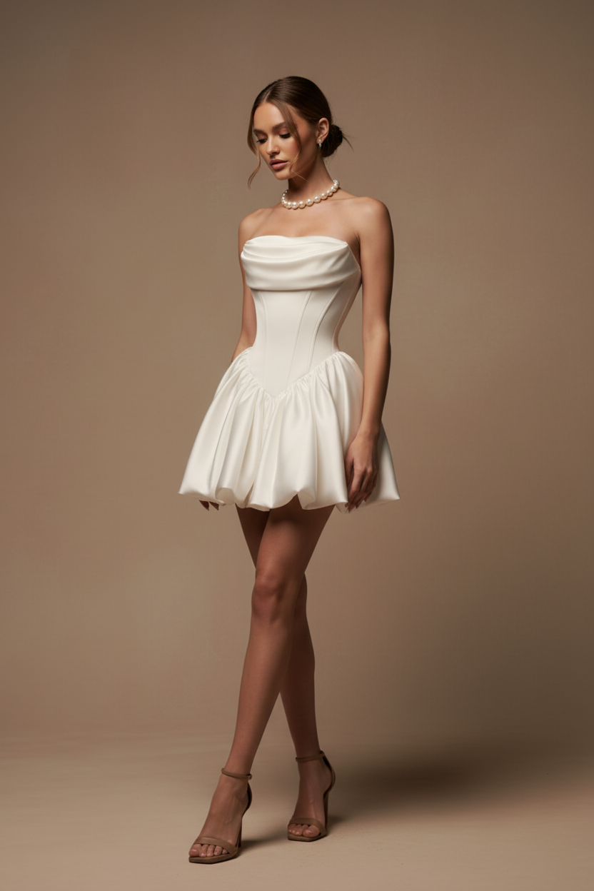 バルーンヘム・ストラップレスミニドレス[m242]