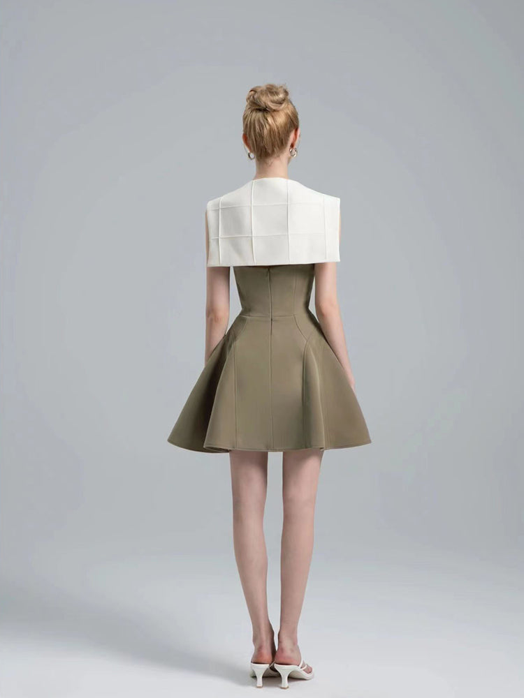 バイカラースクエアネックプリーツミニドレス［m111］