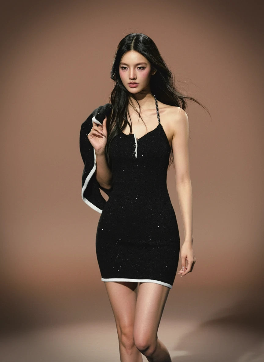 ラメツイードライク・ミニワンピ＆カーディガンセット[m209]