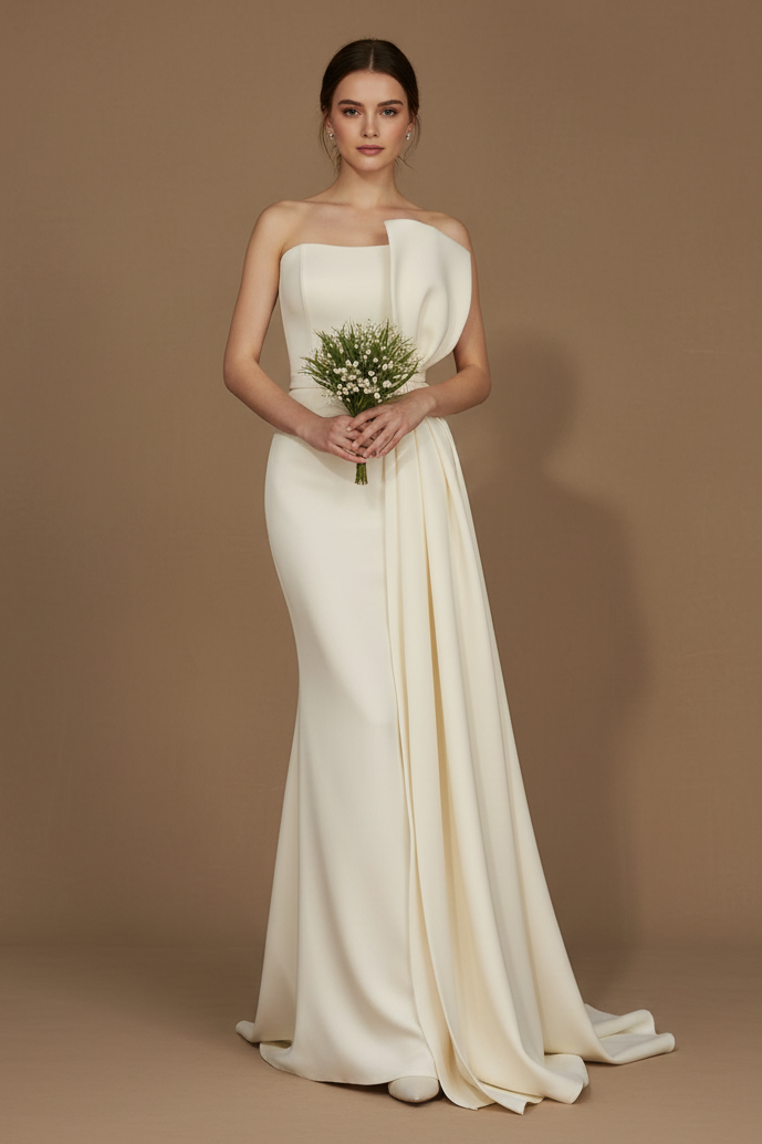 ベアトップ・ドレープロングドレス[m224]