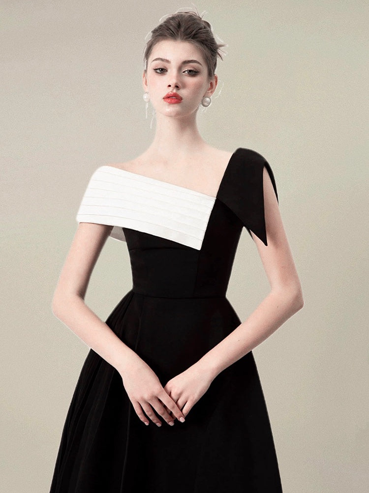 バイカラーアシンメトリーロングドレス［m044］