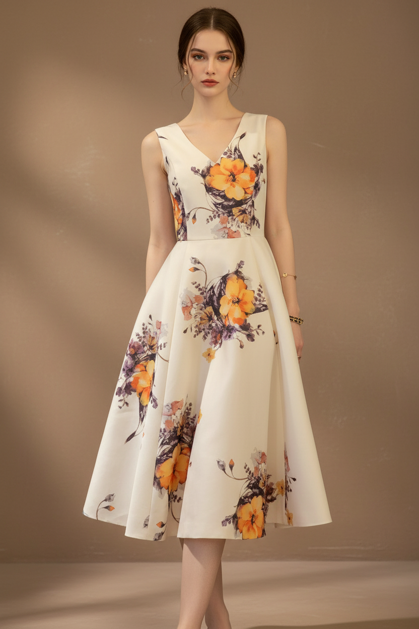 Vネックフレアドレス[m237]