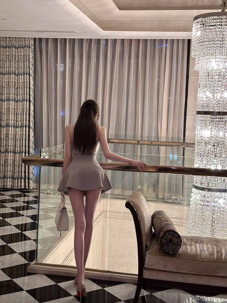 オフショルダー プリーツニット ミニドレス［m012］