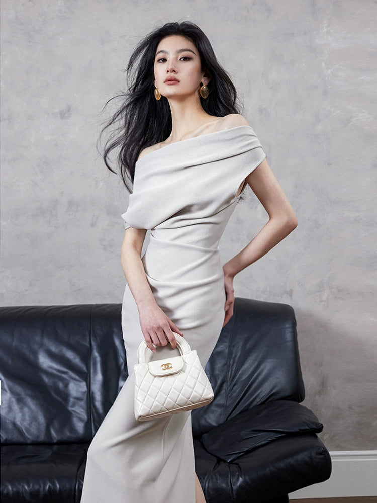 アシンメトリードレープワンショルダードレス［m170］