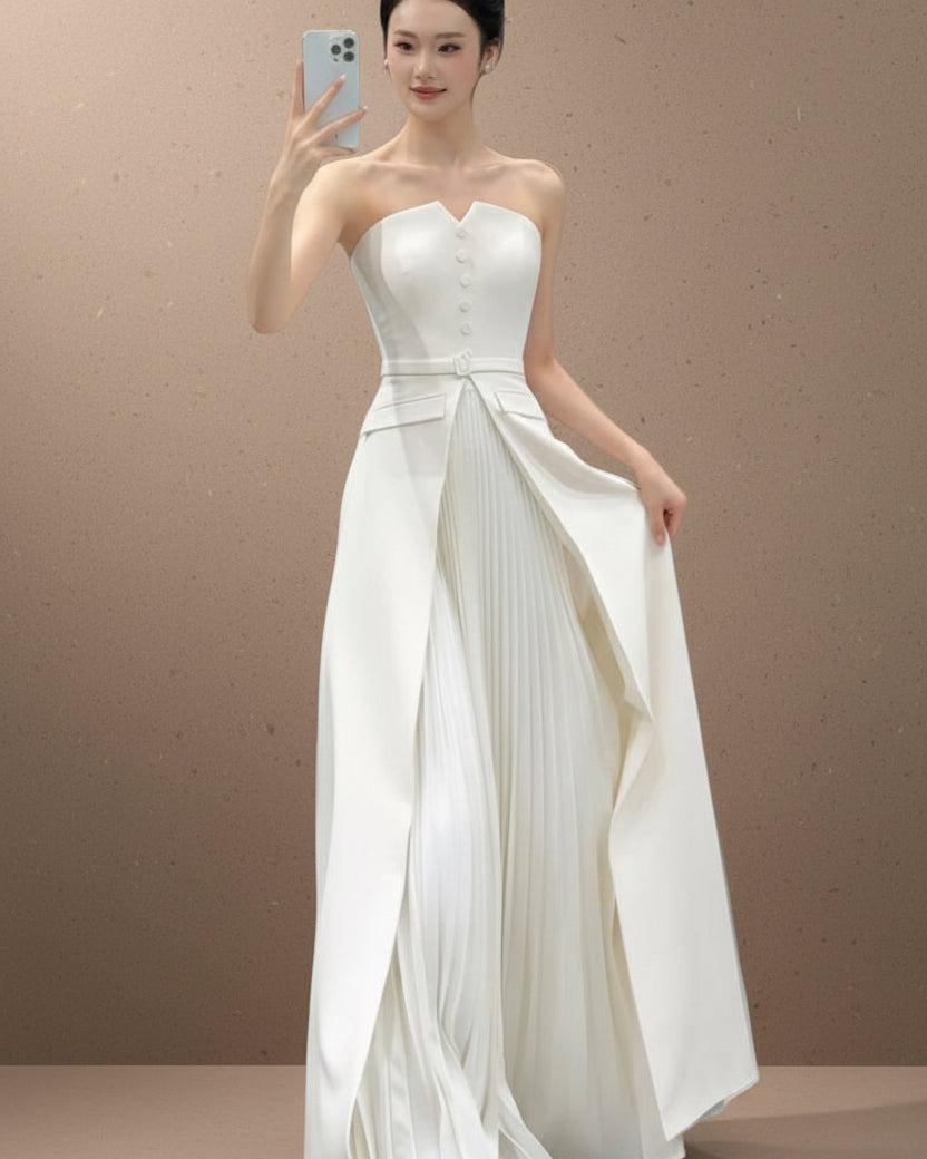 ウエストタックドレープビスチェロングドレス［m128］