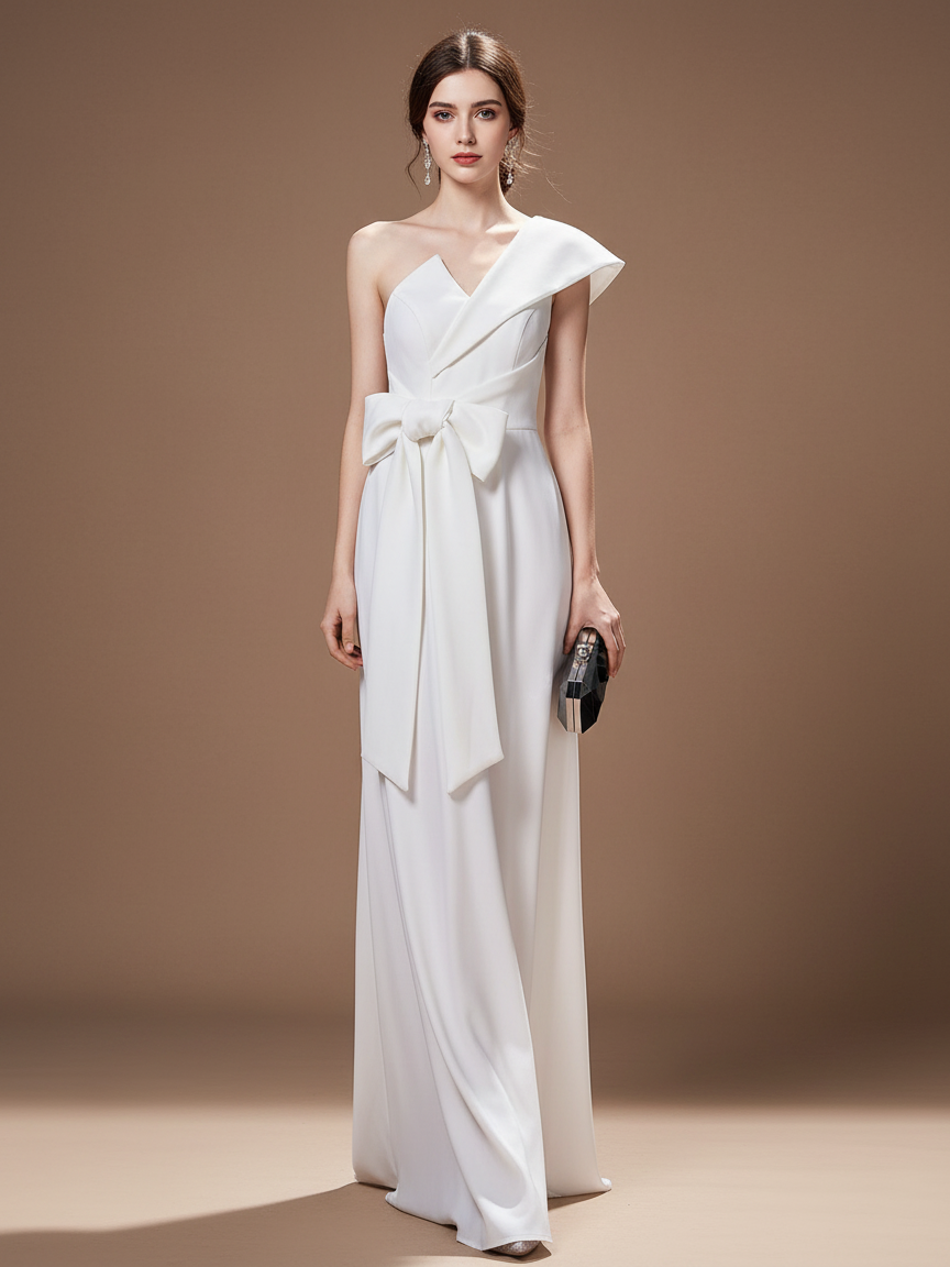 ワンショルダーボウロングドレス［m114］