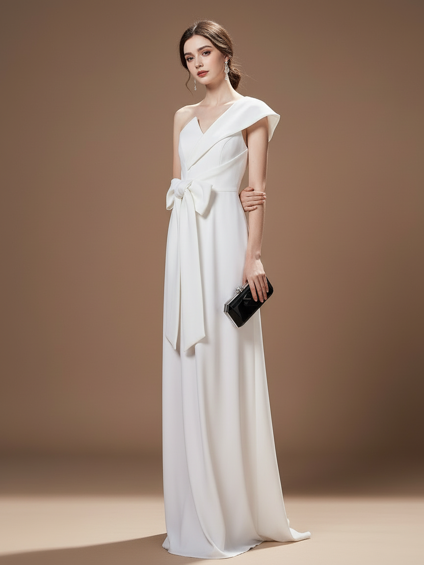 ワンショルダーボウロングドレス［m114］