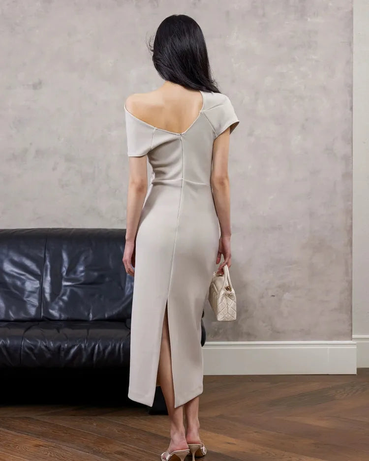 アシンメトリードレープワンショルダードレス［m170］