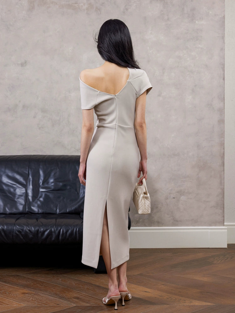 アシンメトリードレープワンショルダードレス［m170］