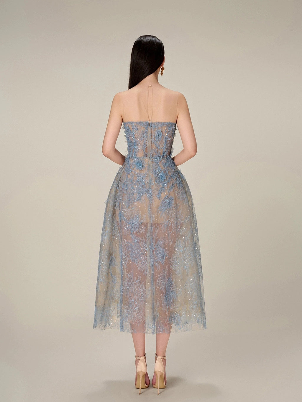 フラワー刺繍チュールロングドレス［m109］