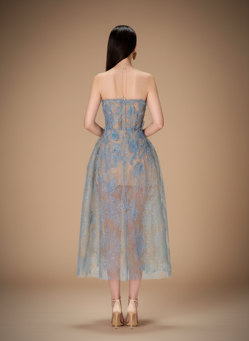 フラワー刺繍チュールロングドレス［m109］