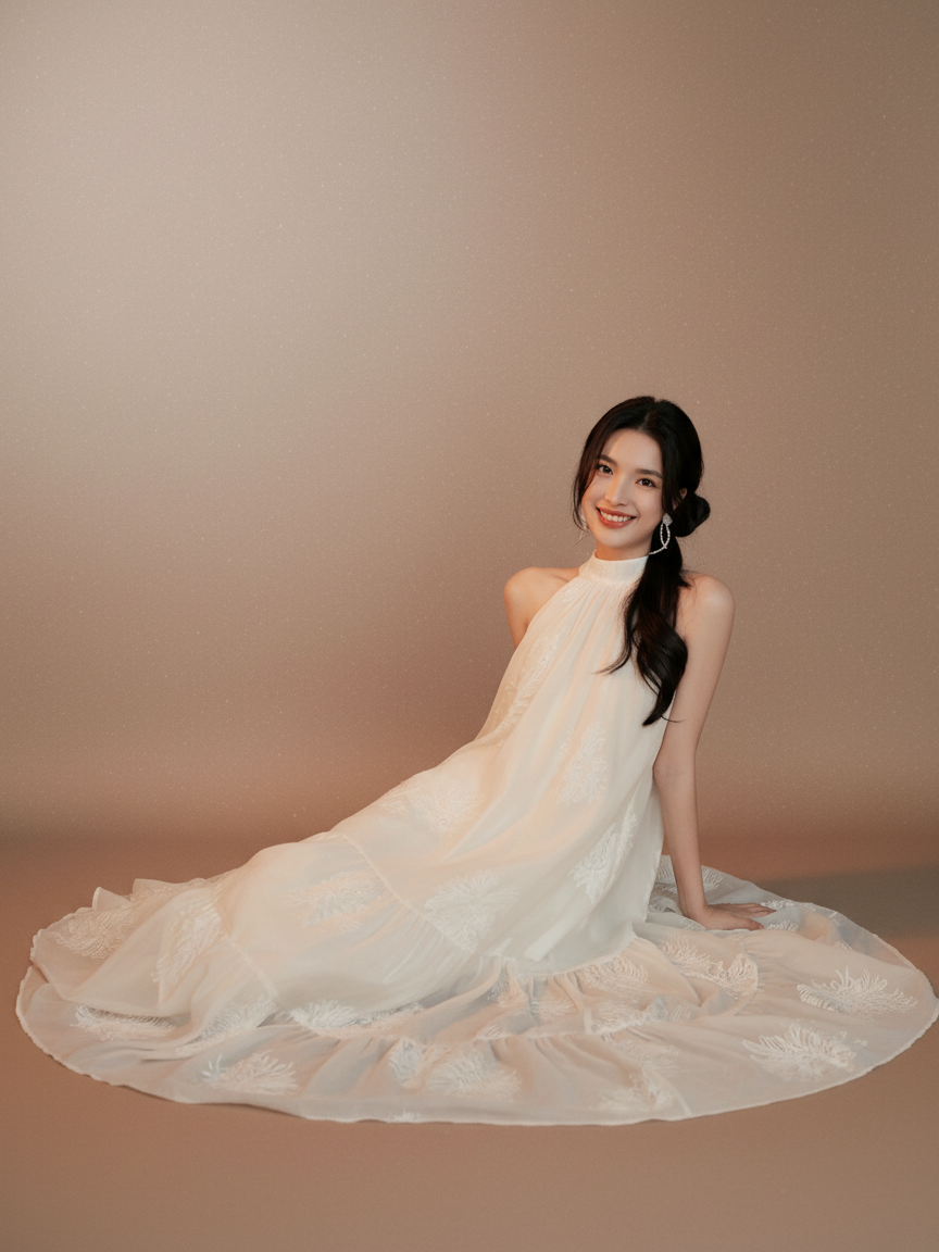 エンブロイダリーホルターロングドレス［m147］