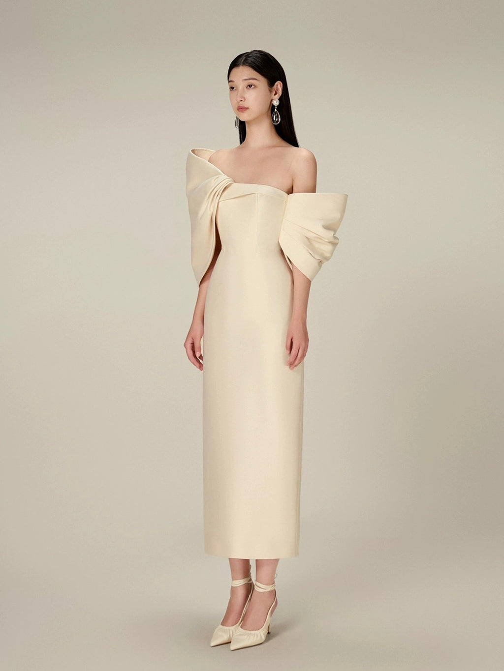 ビッグリボンオフショルダーマーメイドドレス［m045］