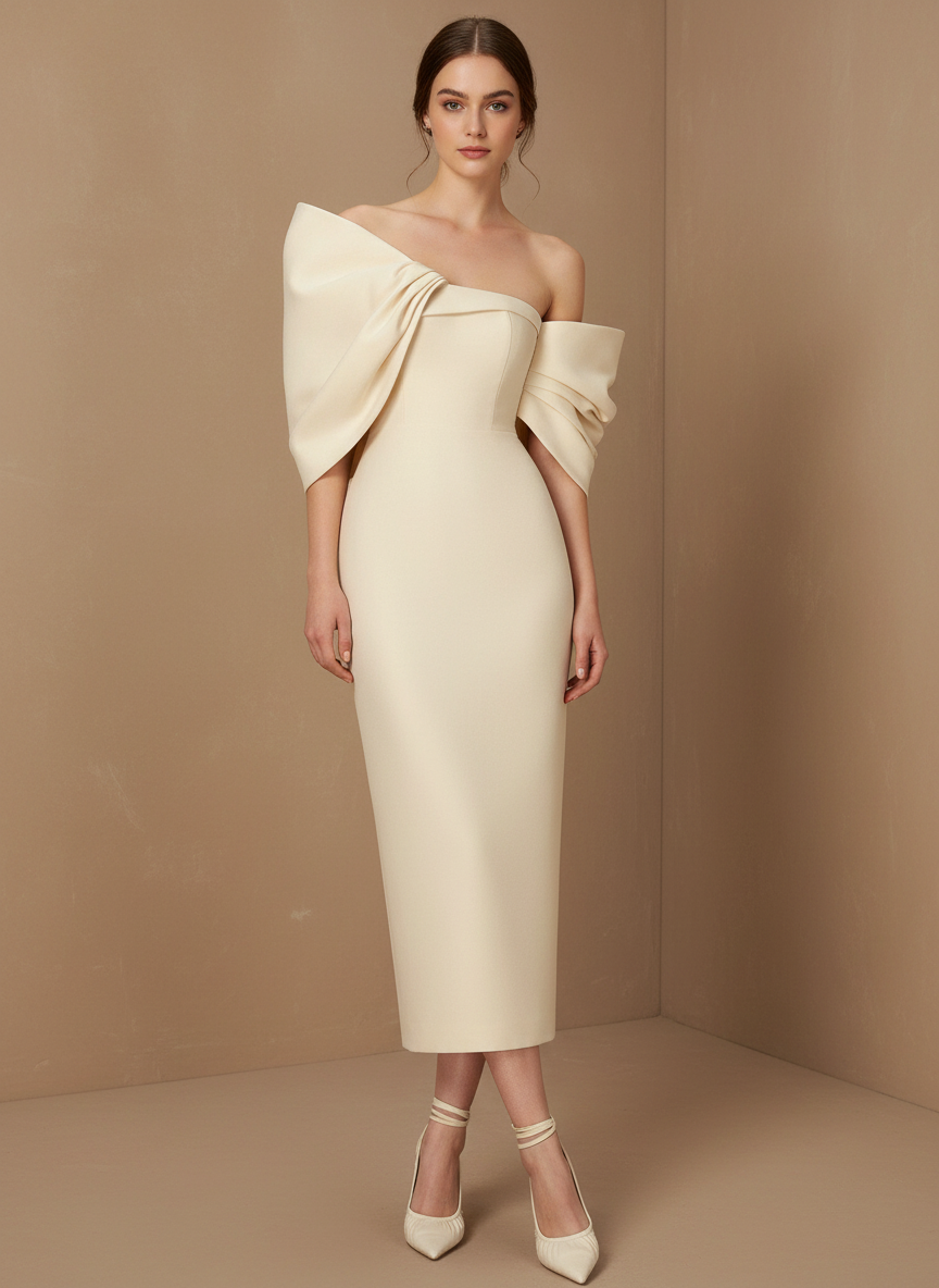 バックリボンオフショルダーマーメイドドレス［m045］