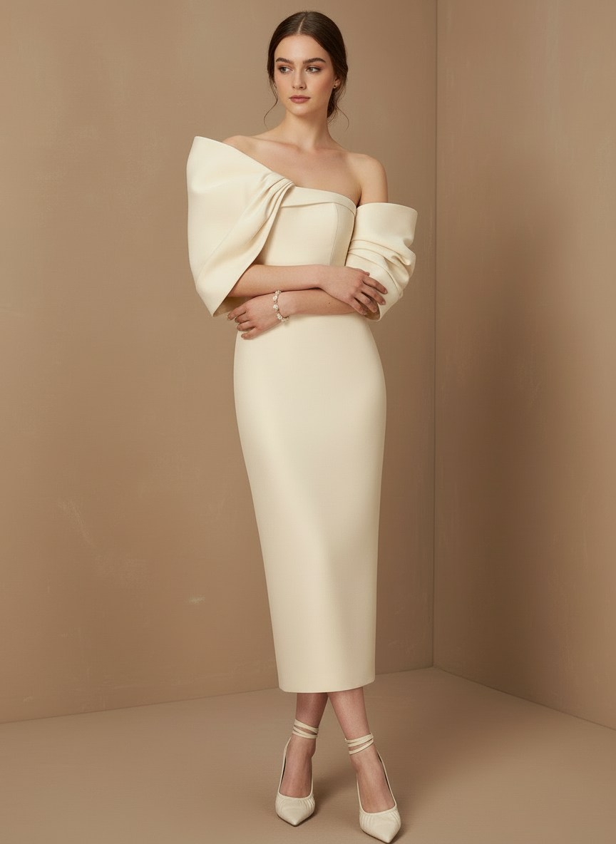 バックリボンオフショルダーマーメイドドレス［m045］