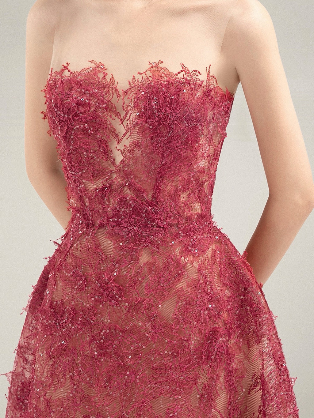 シアーレースビスチェロングドレス［m039］