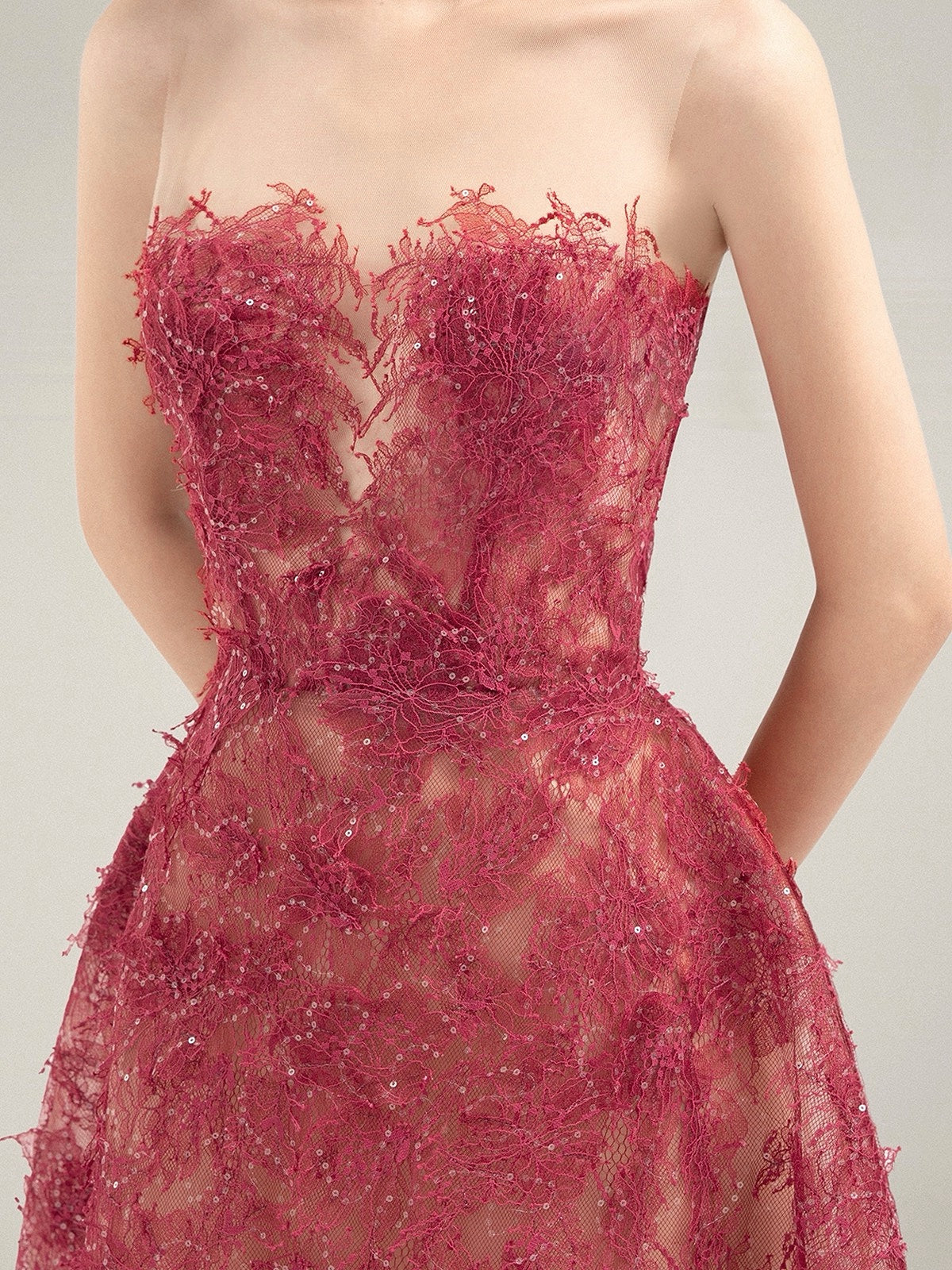 シアーレースビスチェロングドレス［m039］