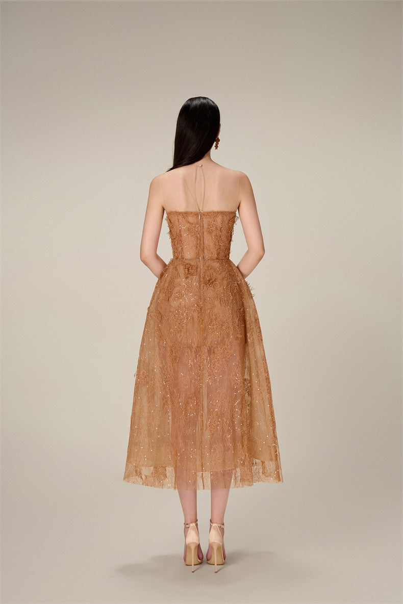 フラワー刺繍チュールロングドレス［m109］