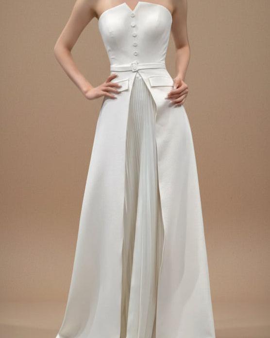 ウエストタックドレープビスチェロングドレス［m128］