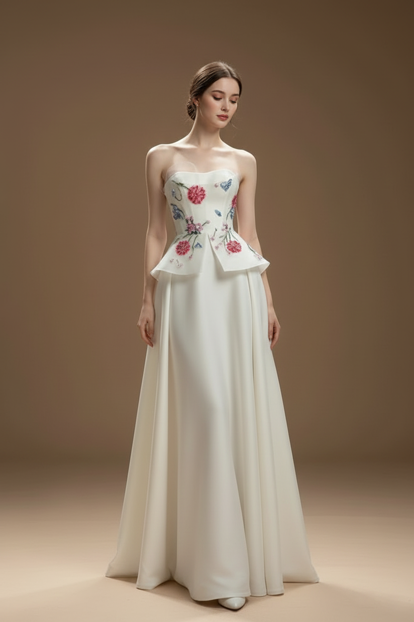 フラワーエンブロイダリー・ビスチェロングドレス[m232]