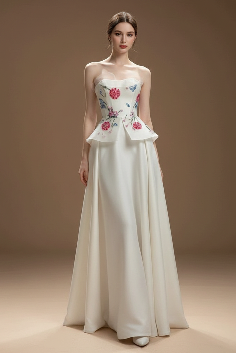 フラワーエンブロイダリー・ビスチェロングドレス[m232]