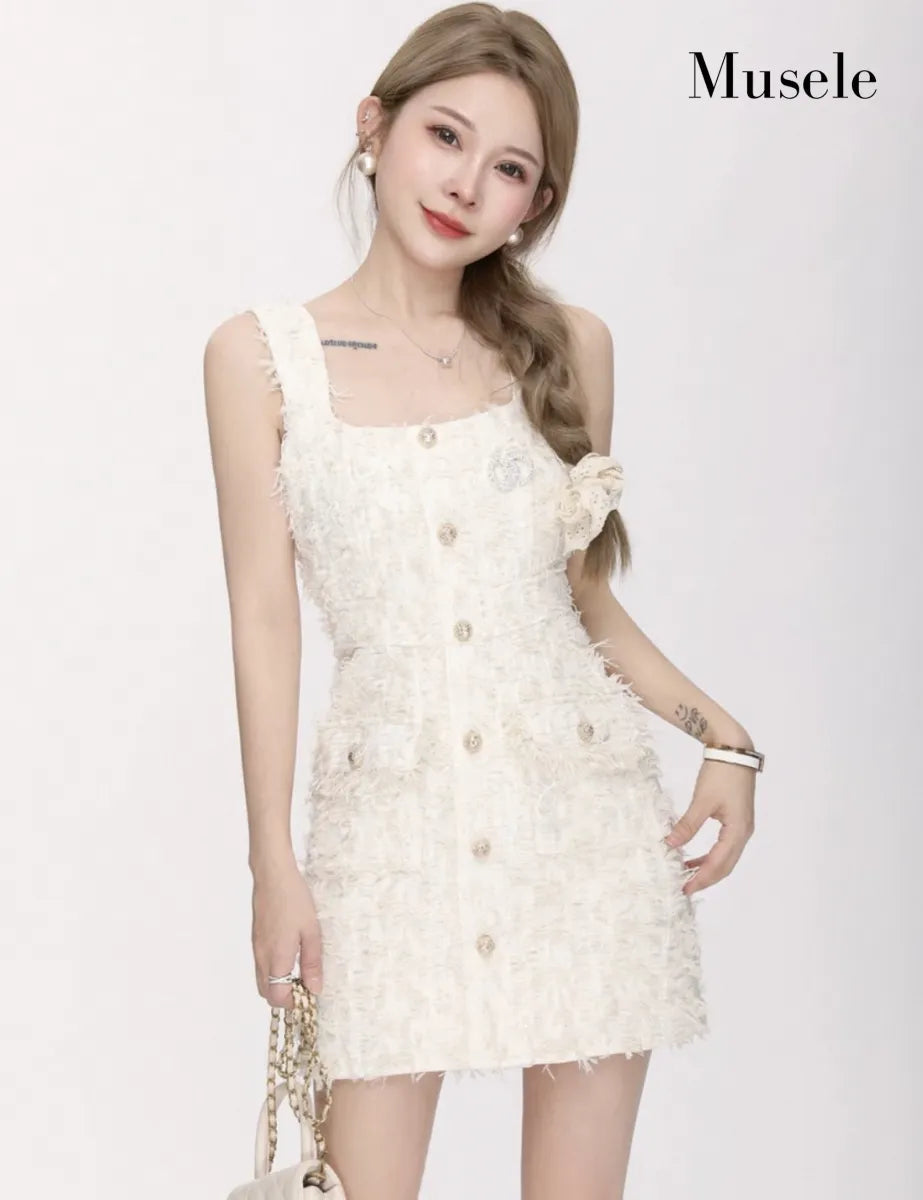 フリンジツイードノースリーブドレス［m020］