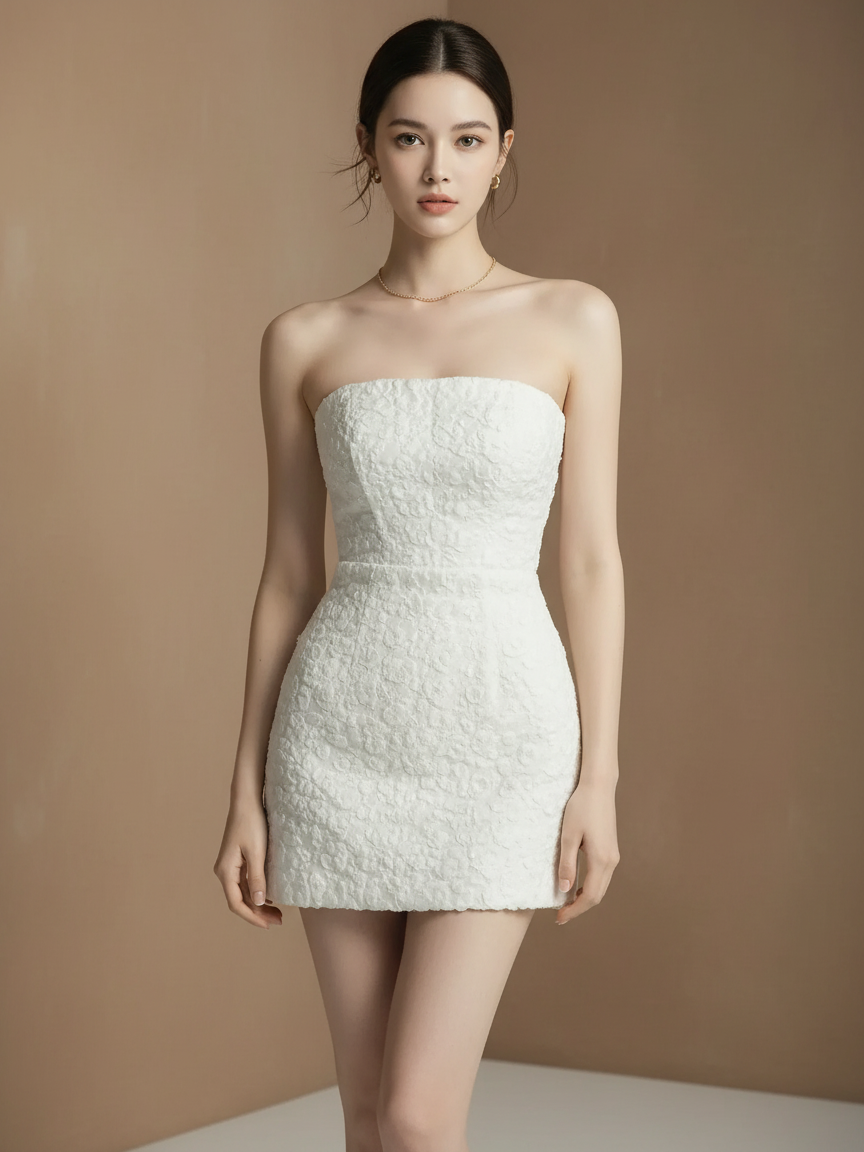 エレガントストラップレスツイードドレス［m038］