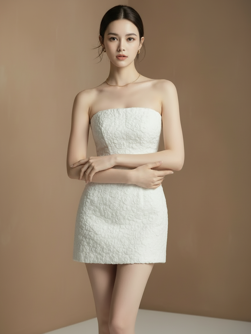 エレガントストラップレスツイードドレス［m038］